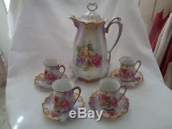 Vintage Victoria Austria Hand Painted Coffee/Tea Or Chocolate Set With Roses