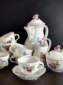 Vintage Von Schierholz German Porcelain Mocha Coffee Set Hand Painted, Romantic