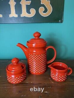 Vintage WAECHTERSBACH W. GERMANY Coffee Pot Set Red With White Hearts Christmas