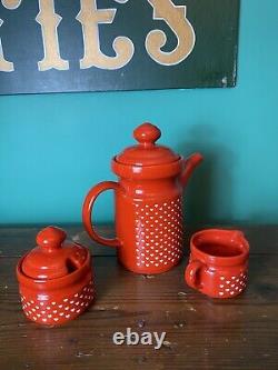 Vintage WAECHTERSBACH W. GERMANY Coffee Pot Set Red With White Hearts Christmas