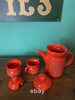 Vintage WAECHTERSBACH W. GERMANY Coffee Pot Set Red With White Hearts Christmas