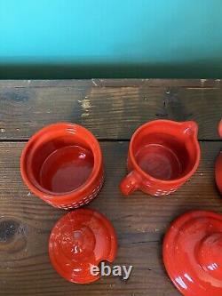 Vintage WAECHTERSBACH W. GERMANY Coffee Pot Set Red With White Hearts Christmas