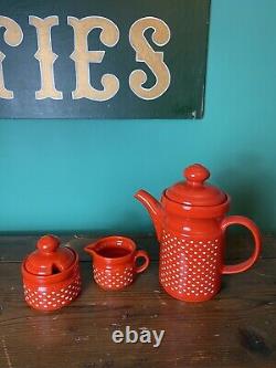 Vintage WAECHTERSBACH W. GERMANY Coffee Pot Set Red With White Hearts Christmas