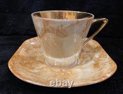 Vintage WAWEL Marbled & Gold Tea/Coffee Set for 10 with Teapot, Creamer & Sugar