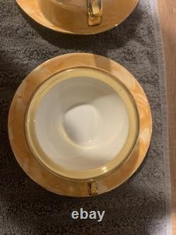 Vintage WAWEL Marbled Orange/Gold Tea/Coffee Set for 5 w Teapot, Creamer & Sugar