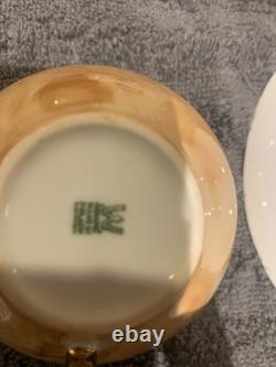 Vintage WAWEL Marbled Orange/Gold Tea/Coffee Set for 5 w Teapot, Creamer & Sugar