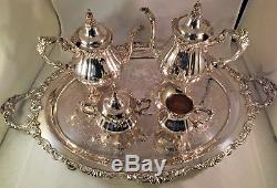 Vintage Wallace Baroque Silverplated 5 Pc. Coffee Tea Set Excellent Condition