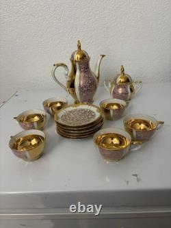 Vintage Wawel China Coffee Set Made In Poland Pot Sugar Cups Saucers For 6