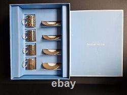 Vintage Wedgwood ARRIS Geometric Coffee Espresso Cups & Saucers Set 4 With Box