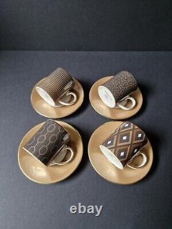 Vintage Wedgwood ARRIS Geometric Coffee Espresso Cups & Saucers Set 4 With Box