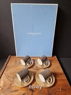 Vintage Wedgwood ARRIS Geometric Coffee Espresso Cups & Saucers Set 4 With Box