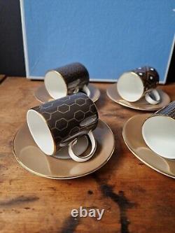 Vintage Wedgwood ARRIS Geometric Coffee Espresso Cups & Saucers Set 4 With Box