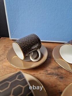 Vintage Wedgwood ARRIS Geometric Coffee Espresso Cups & Saucers Set 4 With Box