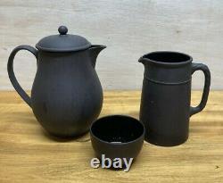 Vintage Wedgwood Black Basalt Miniature Coffee Set Coffee Pot, Creamer, Sugar