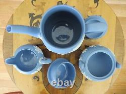 Vintage Wedgwood Blue Jasperware Coffee Set (Coffee Pot, Sugar Bowl & Creamer)