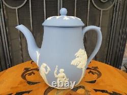 Vintage Wedgwood Blue Jasperware Coffee Set (Coffee Pot, Sugar Bowl & Creamer)