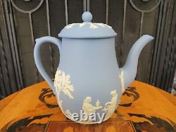 Vintage Wedgwood Blue Jasperware Coffee Set (Coffee Pot, Sugar Bowl & Creamer)