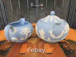 Vintage Wedgwood Blue Jasperware Coffee Set (Coffee Pot, Sugar Bowl & Creamer)