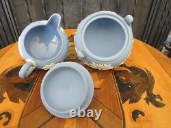 Vintage Wedgwood Blue Jasperware Coffee Set (Coffee Pot, Sugar Bowl & Creamer)