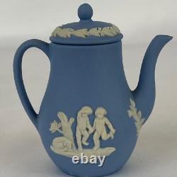 Vintage Wedgwood Blue Jasperware Miniature Tea & Coffee Set Cups, Saucers, Tray