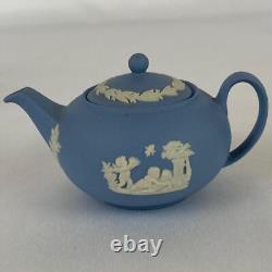 Vintage Wedgwood Blue Jasperware Miniature Tea & Coffee Set Cups, Saucers, Tray