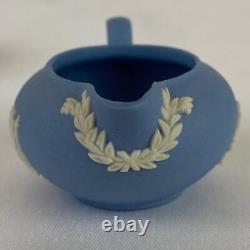 Vintage Wedgwood Blue Jasperware Miniature Tea & Coffee Set Cups, Saucers, Tray