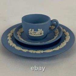 Vintage Wedgwood Blue Jasperware Miniature Tea & Coffee Set Cups, Saucers, Tray