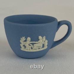 Vintage Wedgwood Blue Jasperware Miniature Tea & Coffee Set Cups, Saucers, Tray