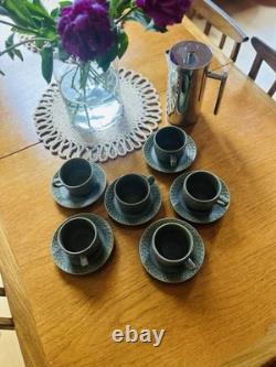 Vintage Wedgwood Cambrian Coffee Cups Saucers Set x6 MidCentury Studio Pottery
