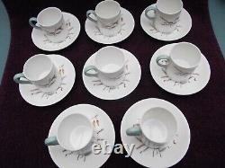 Vintage Wedgwood Tiger Lily Coffee Cans with Saucers, full set of 8, exc. Cond
