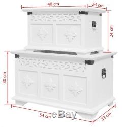 Vintage Wooden Storage Chest White Trunk Box Set Large coffee Table Furniture
