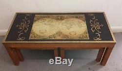 Vintage World Map Set Of 3 Coffee Nest Of Tables Rare Brass Fittings Original