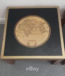 Vintage World Map Set Of 3 Coffee Nest Of Tables Rare Brass Fittings Original