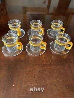 Vintage Yellow Bodum Coffee Espresso Set of 6 Cups with Saucers