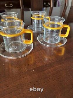 Vintage Yellow Bodum Coffee Espresso Set of 6 Cups with Saucers