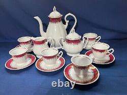 Vintage Zajecar Yugoslavian Porcelain 17pcs Coffee Set Burgundy & Gold