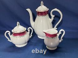 Vintage Zajecar Yugoslavian Porcelain 17pcs Coffee Set Burgundy & Gold