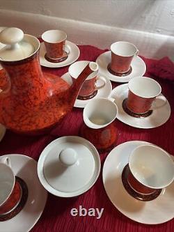 Vintage block bidasoa flamenco black red tea coffee demitasse set Spain