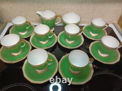 Vintage c1938 Spode Copelands Ryde Green Gilt 18 Pcs Coffee/Demitasse Set
