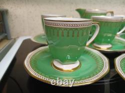 Vintage c1938 Spode Copelands Ryde Green Gilt 18 Pcs Coffee/Demitasse Set