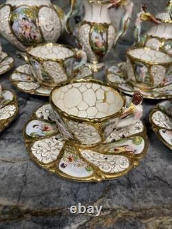Vintage capodimonte 15 Piece Coffee Set Made In Italy Gold Accents