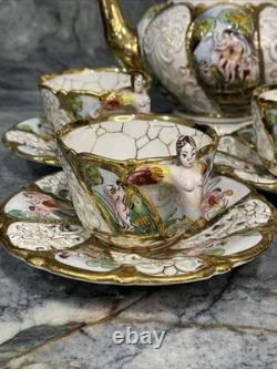 Vintage capodimonte 15 Piece Coffee Set Made In Italy Gold Accents