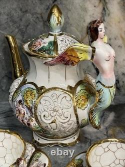Vintage capodimonte 15 Piece Coffee Set Made In Italy Gold Accents