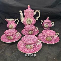 Vintage coffee set Limoges scenery Pot Sugar Creamer Coffee Cups Porcelain Rose