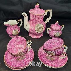 Vintage coffee set Limoges scenery Pot Sugar Creamer Coffee Cups Porcelain Rose