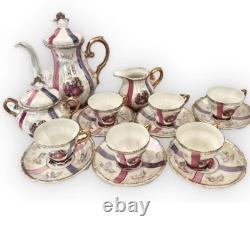 Vintage coffee set creamer, kettle, sugar pot, cups with saucer, Christmas gift