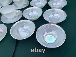 Vintage retro kitsch 1970 Federal Glass Iridescent Tea Coffee Set MOONLGLOW x33