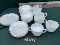 Vintage retro kitsch 1970 Federal Glass Iridescent Tea Coffee Set MOONLGLOW x33