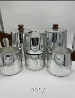 Vintage sona aluminium coffee pot, sugar bowls, milk jugs and trays