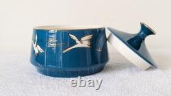 Vintage tea or coffee set in teal blue with cranes design Made in China